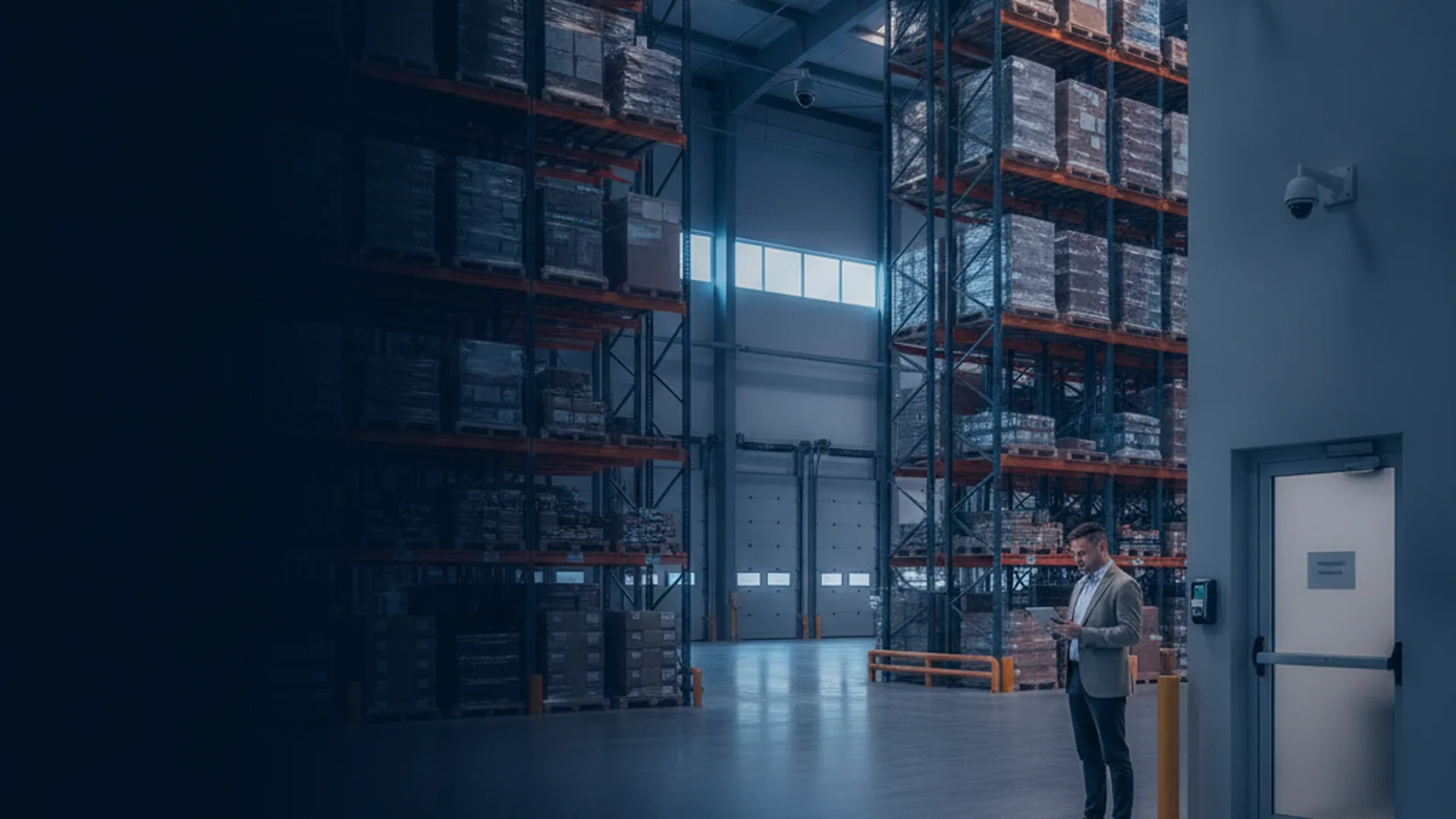 Warehouse protected by cameras and controlled access
